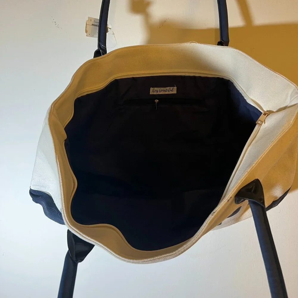 “Escape” Tote Bag, Canvas + Navy Blue - Picture 2 of 2